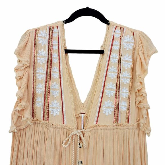 Free People Midi Dress Medium Cream Bali Will Wait For You Bohemian Embroidered - Picture 3 of 12